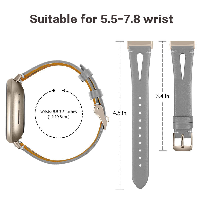 [Australia - AusPower] - Joyozy Breathable Leather Bands with Clear Screen Protector Case for Fitbit Versa 3&Sense Smartwatch Slim Wristbands Replacement Women Men Triangle Hole Strap for Versa 3&Sense Gray&Champagne Gold 