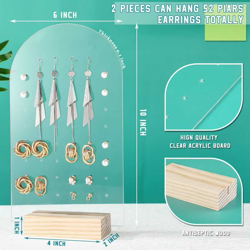 [Australia - AusPower] - 2 Pcs Acrylic Earring Display Earring Holder for Girls Earring Display Stands for Selling Earring Organizer Clear Earrings Display Pegboards Wood Base Girls Room Decor, 104 Holes Arch Style 