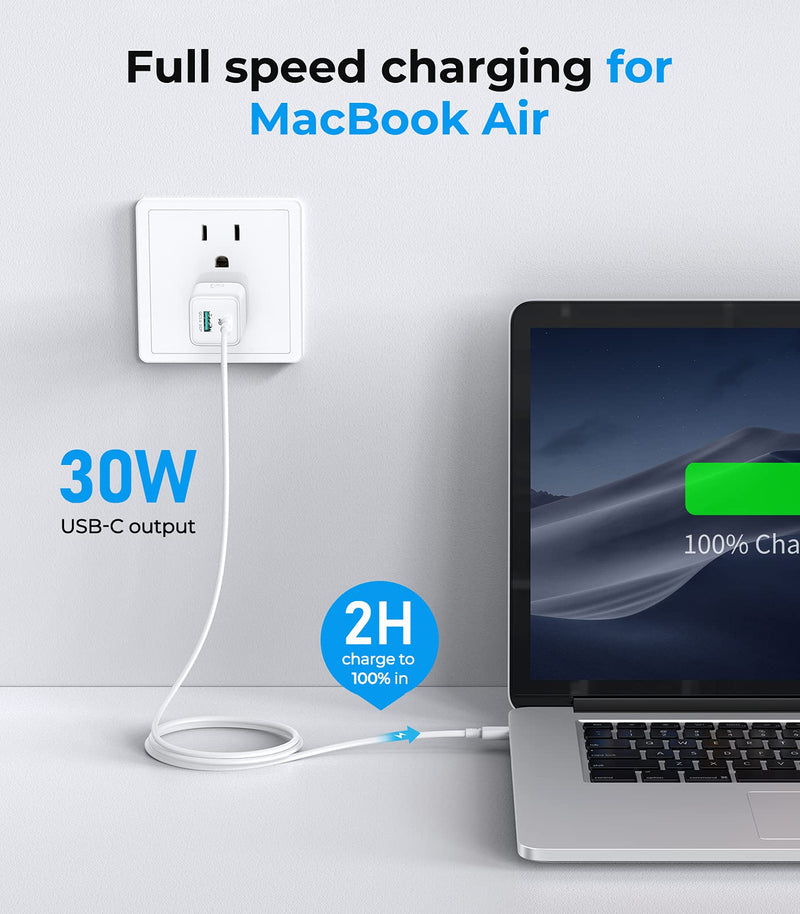 [Australia - AusPower] - USB C Wall Charger, 30W Mini 2-Port Super Fast Charger PD3.0 PPS [Samsung 25W Fast Charger] GaN+ Wall Charger Power Adapter for MacBook/Galaxy S21/Z Flip/iPhone 13/12/Pixel 6/iPad with 3.3ft c-c Cable 