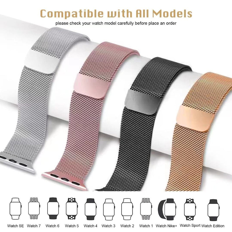 [Australia - AusPower] - BOBOZON Compatible With Apple Watch 41mm/40mm/38mm Mesh Stainless Steel Bracelet Strap with Magnetic Closure Compatible With Series SE/7/6/5/4/3/2/1 Black 45mm/44mm/42mm 