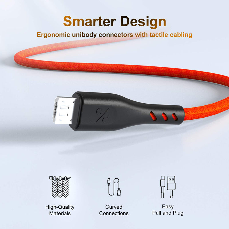 [Australia - AusPower] - Micro USB Cable Braided 10ft 10ft 6ft 6ft, Android Charging Cable Fast Phone Charger Cord with Extra Long Length Nylon Braided Compatible with PS4,Samsung Galaxy S7 Edge/S7/S6,Note 5 4,LG(4pack) 6ft*2+10ft*2 Red 