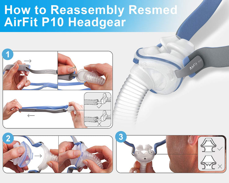 [Australia - AusPower] - Replacement Headgear Compatible with ResMed Airfit P10 Nasal Pillow Mask Straps Included 3 Super Elastic Straps and 6 Adjustment Clips(3 Pack) Blue 