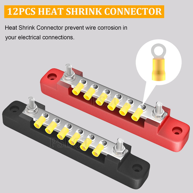[Australia - AusPower] - PSEQT 6 Terminal Bus Bar Ground Power Distribution Terminal Block Bus Bar with Cover for Auto Marine Car Pickup Trailer RV Boat - Red & Black 2Pcs 6 Way Terminal Bus Bar w/ Red&Black Base 