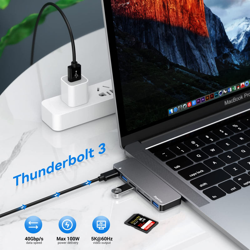 [Australia - AusPower] - USB C Hub Adapter for MacBook Pro/Air M1 2020 2019 2018, 6 in 1 USB-C Accessories Compatible with MacBook Pro 13″ and 15″ with 3 USB 3.0 Ports, TF/SD Card Reader, USB-C Power Delivery 