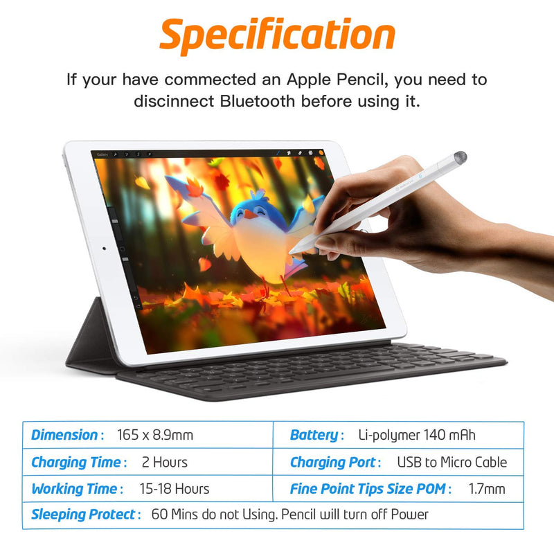 [Australia - AusPower] - WixGear Stylus Pen for iPad with Palm Rejection, Active iPad Pencil for Precise Writing/Drawing, Compatible Apple (2018-2020) iPad Pro iPad 6th/7th, Mini 5th Gen (with New Passive Tip for All Phones) 