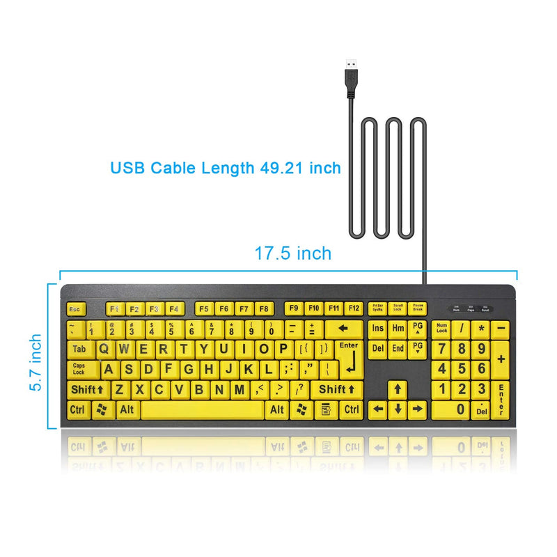 [Australia - AusPower] - TANIX Large Print Computer Keyboard Wired USB Keyboard Big Print Letter with Yellow Keys High Contrast Yellow Keyboard Makes Type Easy 