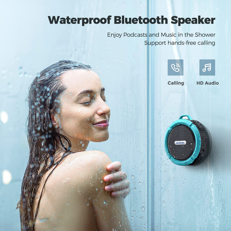 [Australia - AusPower] - Waterproof Bluetooth Speaker, SYOYOC Bluetooth Shower Speaker Loud Stereo Sound, Shower Speakers Bluetooth Wireless with Clip & Suction Cup, Small Portable Speakers Wireless for Bathroom, Bike, Kids Blue 
