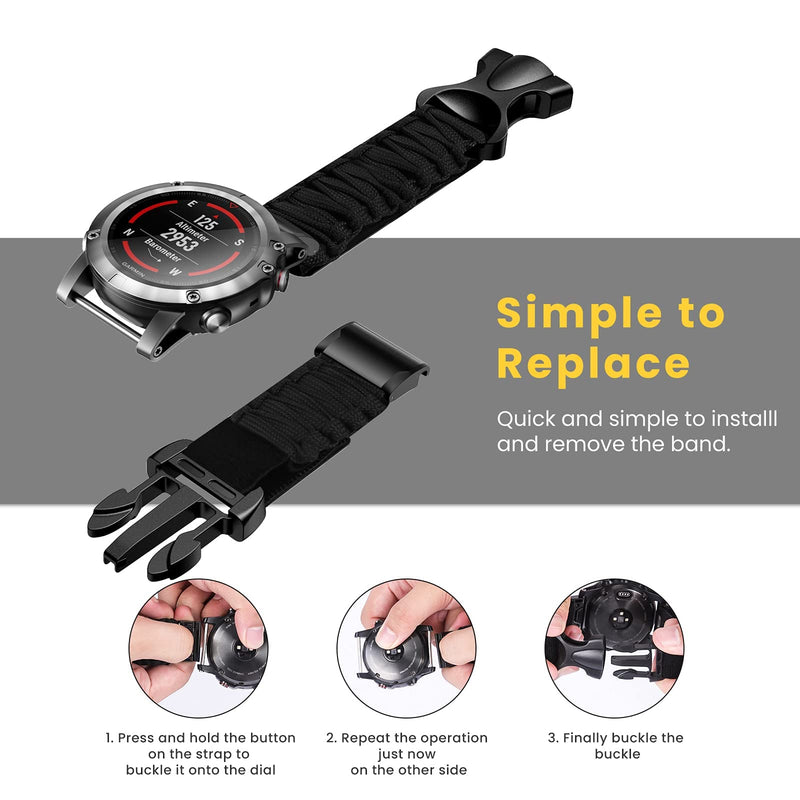 [Australia - AusPower] - CUZOW Watch Band for Garmin Fenix 5x Bands, 26mm Quickfit Nylon Fabric Sports Strap for Fenix 6X/Fenix 3/Fenix 5X Plus/Fenix 6X Pro/Fenix 3 HR/Tactix/Descent MK1/Enduro Smart Watch for Men Women cool black 