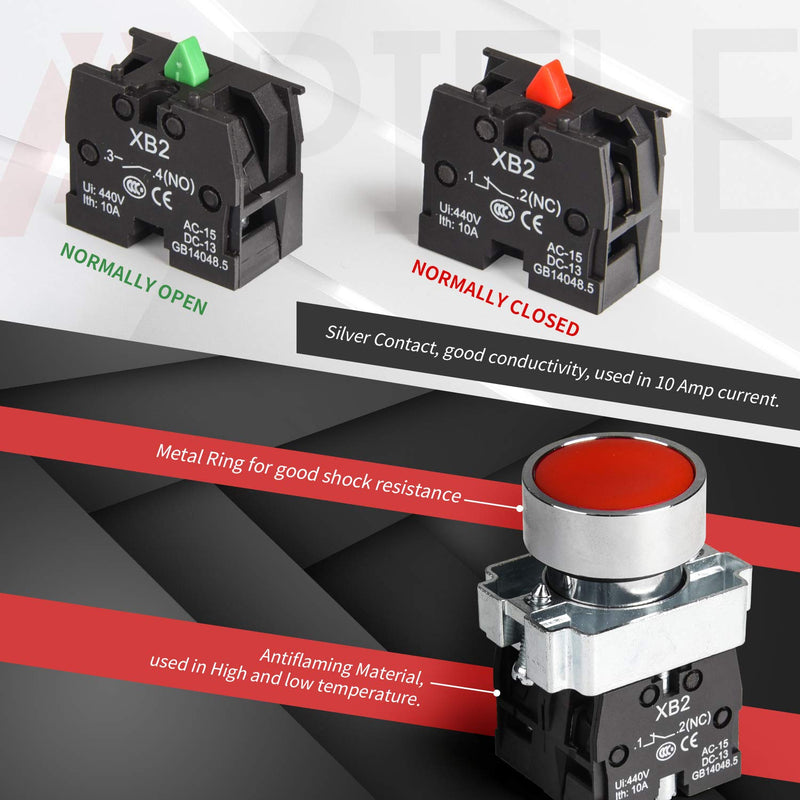 [Australia - AusPower] - APIELE 2PCS 22MM Momentary Push Button Switch Red Green 1NO 1NC Metal Head XB2-11BN-G&R (1 Red 1 Green) 