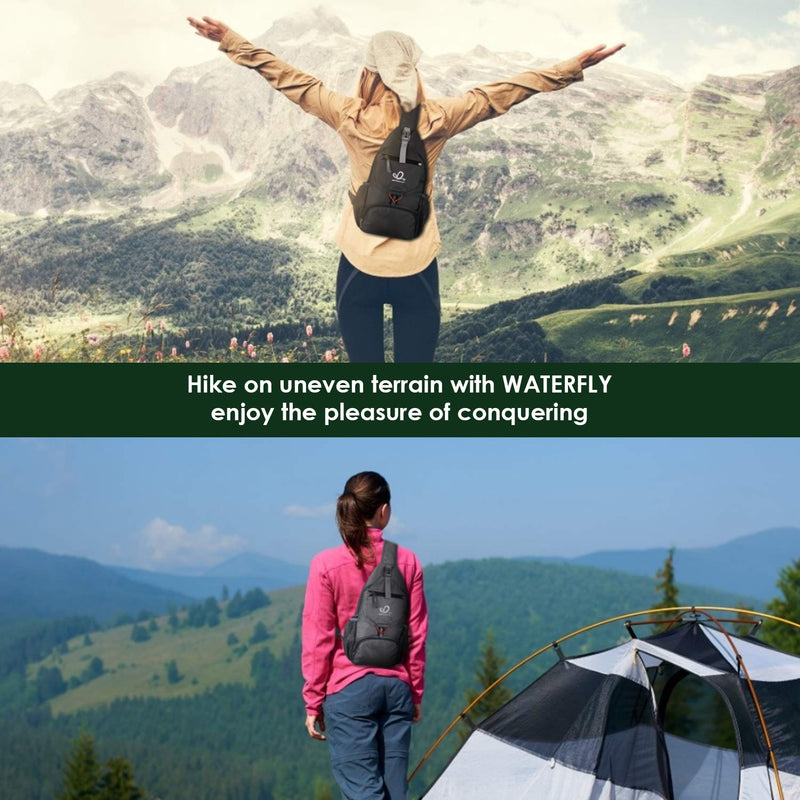 [Australia - AusPower] - WATERFLY Packable Small Crossbody Sling Backpack Shoulder Chest Bag Daypack for Hiking Traveling… Black 