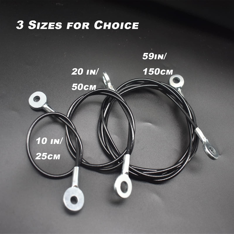 [Australia - AusPower] - Bytiyar 10 pcs 20 inch (50cm) 3mm Thickness Galvanized Steel Wire Cable Eyelets Ended Short Rope Lanyard Safety Tether Chain Lock with Vinyl Coated Cover Black 20in/50cm Black_10pcs 