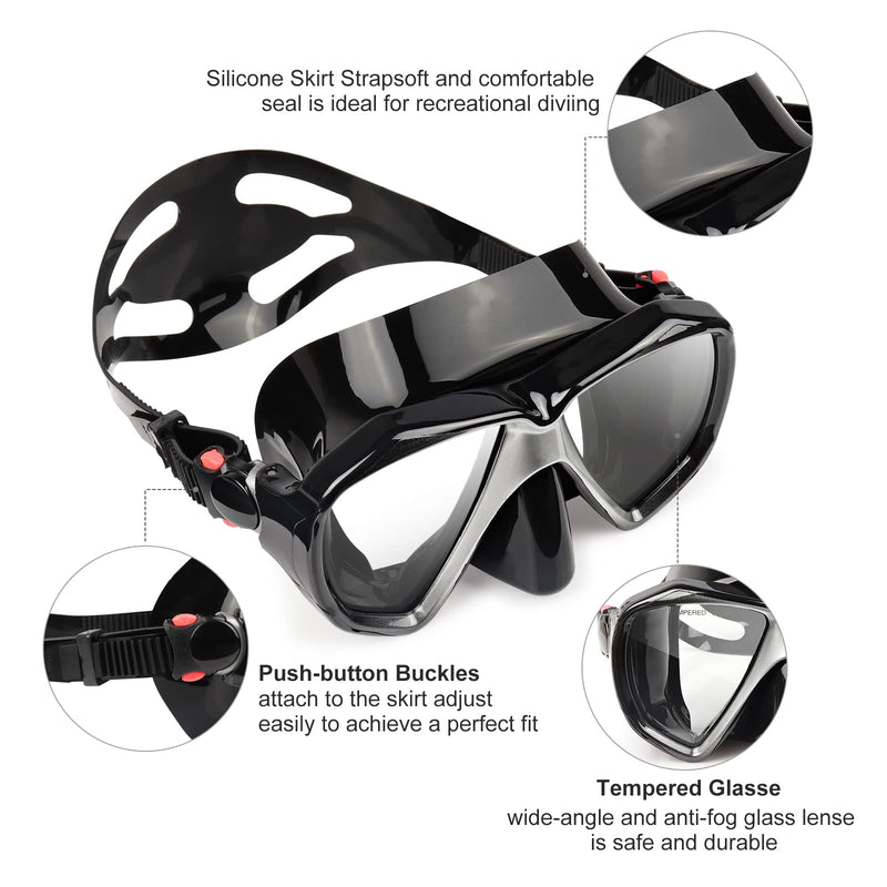 [Australia - AusPower] - EXP VISION Snorkel Diving Mask, Panoramic HD Scuba Swim Mask, Tempered Anti-Fog Lens Glasses Snorkel Goggles, Scuba Dive Snorkel Mask with Silicone Skirt Strap for Dry Snorkeling, Swimming 