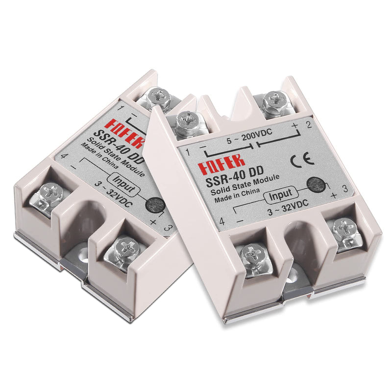 [Australia - AusPower] - Alinan 2pcs SSR-40DD Solid State Relay DC to DC Input 3-32V DC Output 5-60V DC Single Phase Semi-Conductor Relay 2 