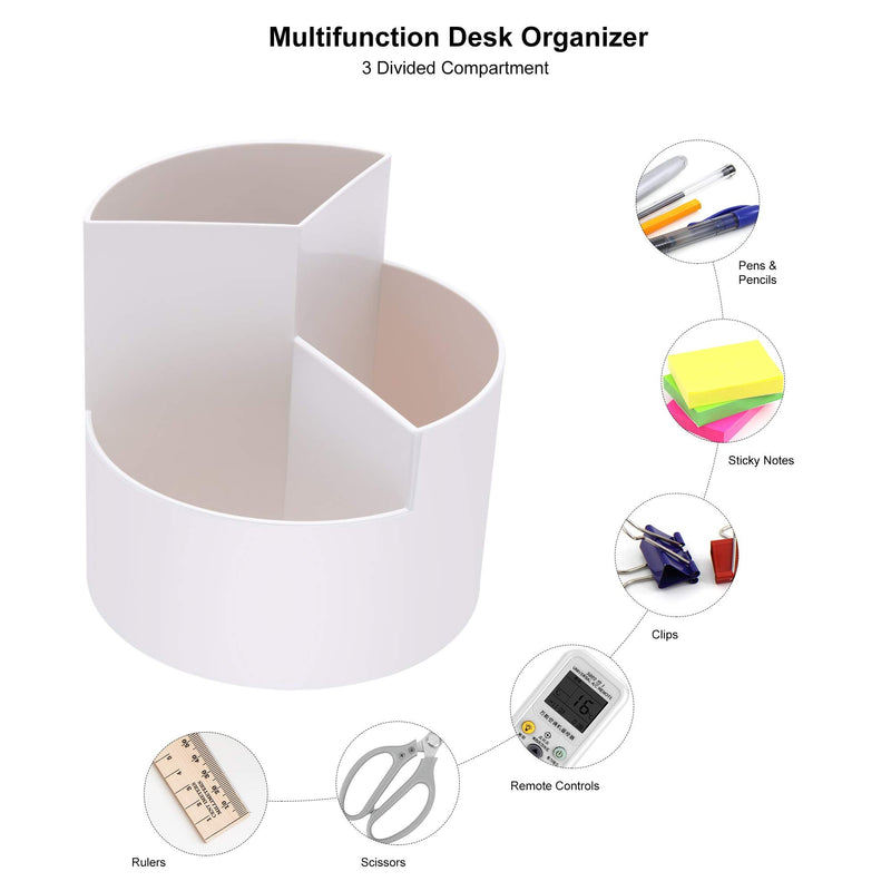 [Australia - AusPower] - Siveit Rotating Pen Holder, 3 Slots 360-Degree Spinning Pencil Pen Desktop Organizer Cute Pencil Cup Pot for Home, Office, Kids (White) White 