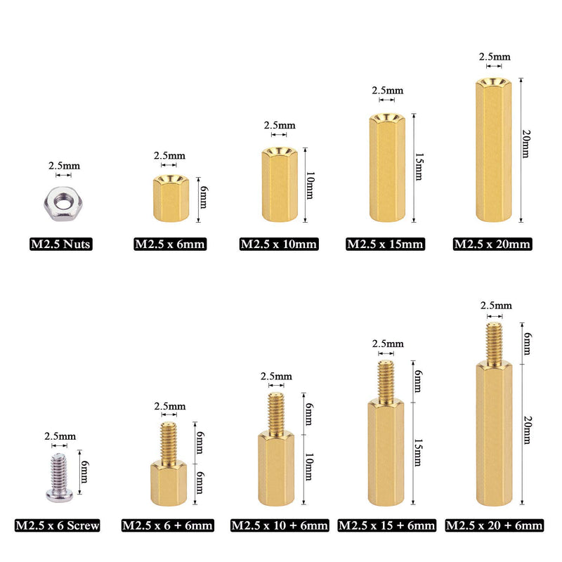 [Australia - AusPower] - Sutemribor M2.5 Male Female Hex Brass Spacer Standoff Screw Nut Assortment Kit (180Pcs) 