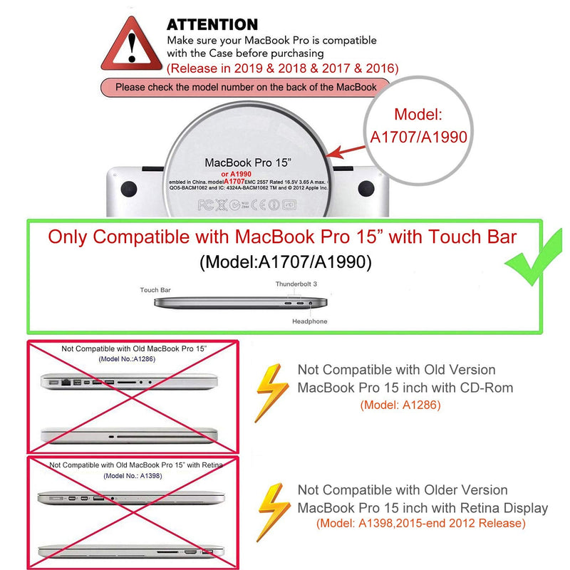 [Australia - AusPower] - MOSISO Compatible with MacBook Pro 15 inch Case 2016-2019 Release A1990 A1707 with Touch Bar, Plastic Sunflower Hard Shell Case & Keyboard Cover & Screen Protector, Black 