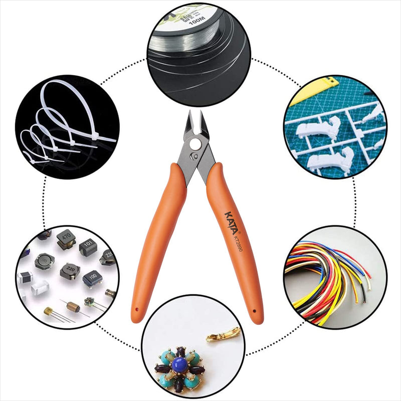 [Australia - AusPower] - KATA 5 Inch Micro Wire Cutter,Precison Mini Flush Cutters and Clean Cut Pliers for Electronics,Model,Jewelry,Model Kits,Orange 1 PACK 