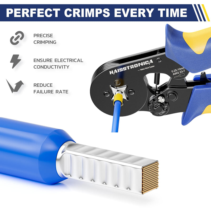 [Australia - AusPower] - Haisstronica Ferrule Crimping Tool,Quadrilateral Self-adjustable Ratchet Crimper Tool Pliers for AWG 23-7 Ferrule Crimp Wire Ends Terminals 