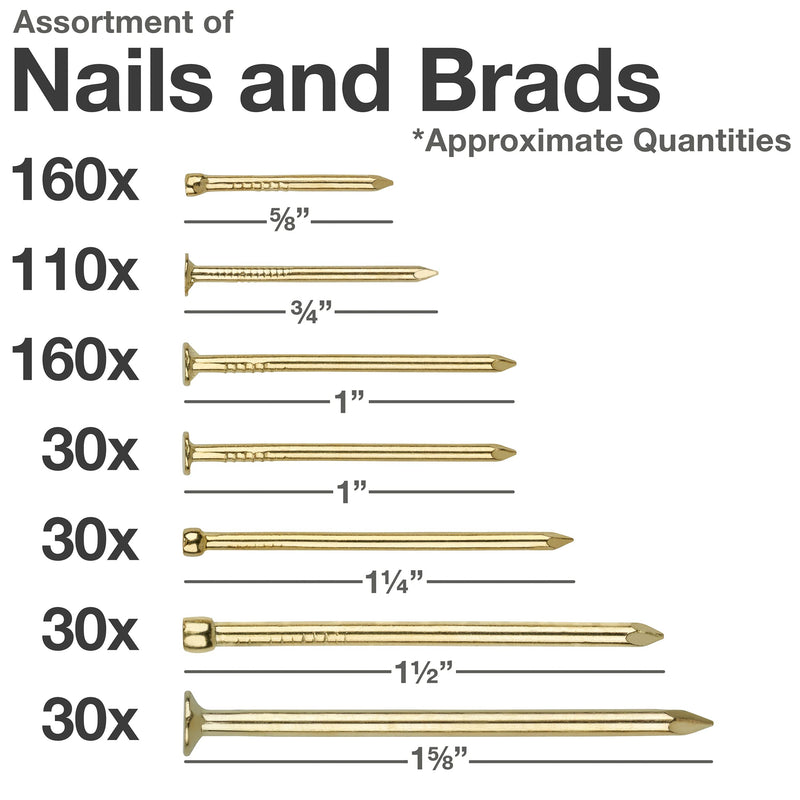 [Australia - AusPower] - Qualihome Hardware Nail Assortment Kit, Includes Finish, Wire, Common, Brad and Picture Hanging Nails (Brass Plated) Brass Plated 