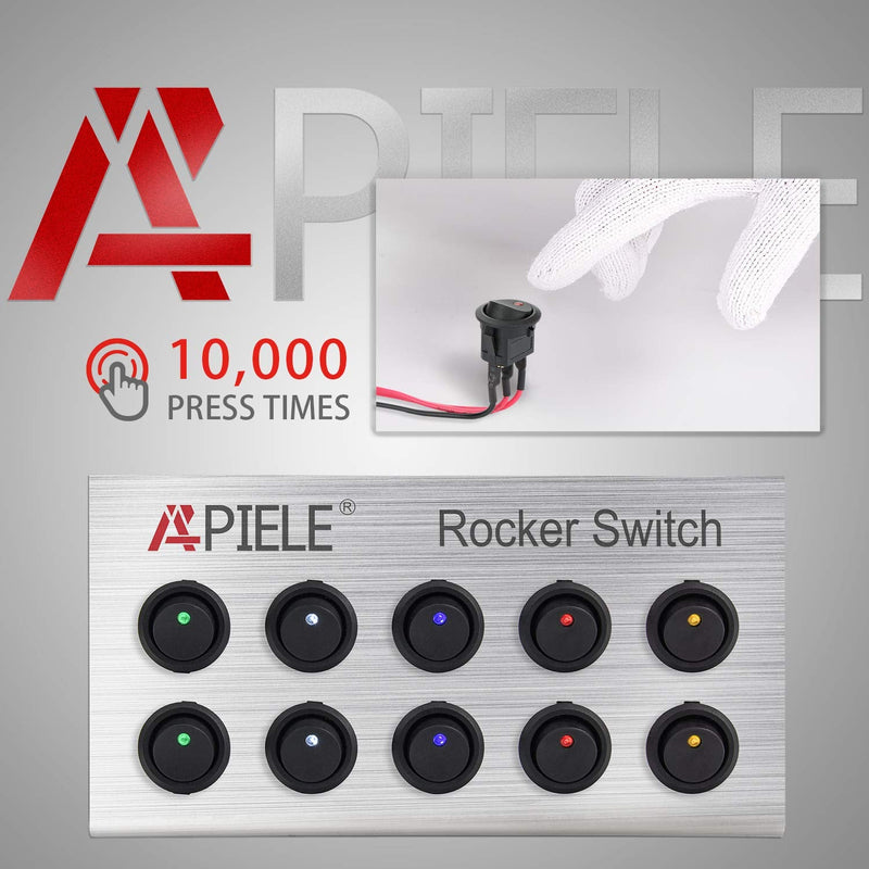 [Australia - AusPower] - APIELE Rocker Toggle Switch 20 cm Pre-Wired DC 12V 20A ON-Off with Dot Light SPST 3 Pins 2 Position 10Pcs KCD2-102N-Wired (Multicolored) 10PCS Pre-wired Multi 