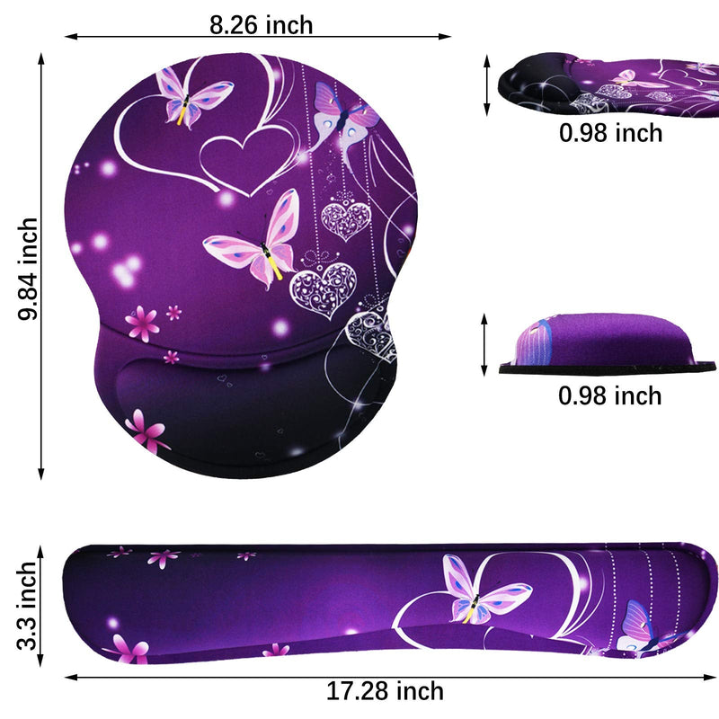 [Australia - AusPower] - ArtSo Upgraded Wrist Rest Support for Mouse Pad & Keyboard, Ergonomic Gel Mousepad Non-Slip Rubber Base Home ,Office Pain Relief, Easy Typing Cushion Neoprene, Soft Memory Foam, Purple Heart butterfly 