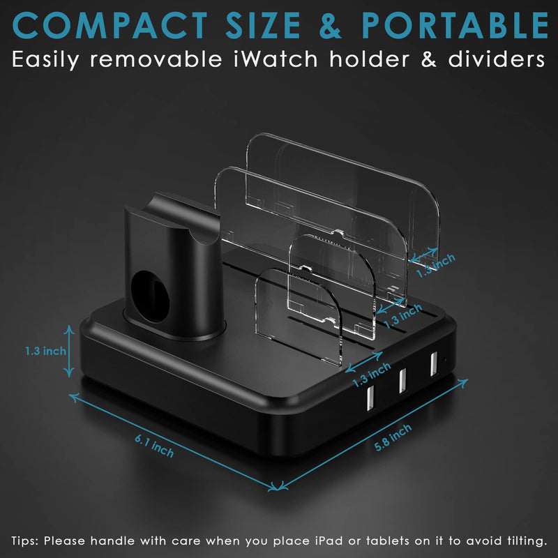 [Australia - AusPower] - Charging Station for Multiple Devices, 5 Charging Ports & 4 Mixed Short Cables, UL Certified USB Charging Stand Compatible with Smart Phones, Tablets,iWatch and Earbuds (NO Watch Charger) 