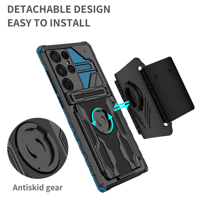 [Australia - AusPower] - Bkrtondsy Case for Samsung Galaxy S22 Ultra with Kickstand Armor Rotatable Detachable Sports Running Armband Shockproof Impact-Resistant Wristband Heavy Duty Protection Case 6.8 Inch 2022(Blue) Blue 