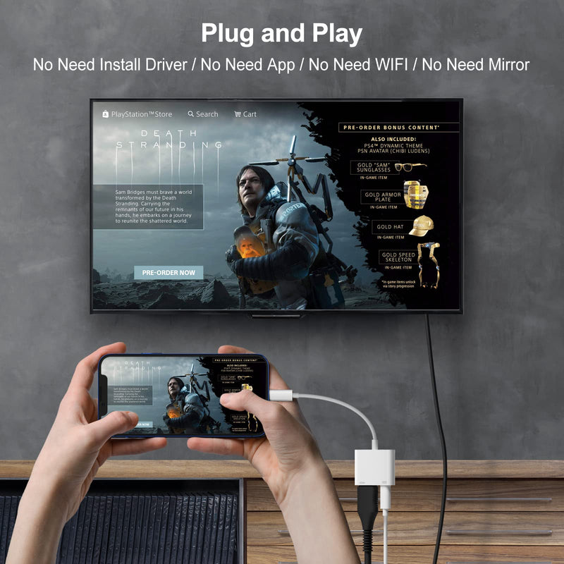 [Australia - AusPower] - [Apple MFi Certified] Lightning to HDMI Digital AV Adapter,1080P Video & Audio Sync Screen Converter AV Adapter Charging Port for iPhone 1080P HDMI Converter to HD TV/Projector/Monitor Support All iOS 