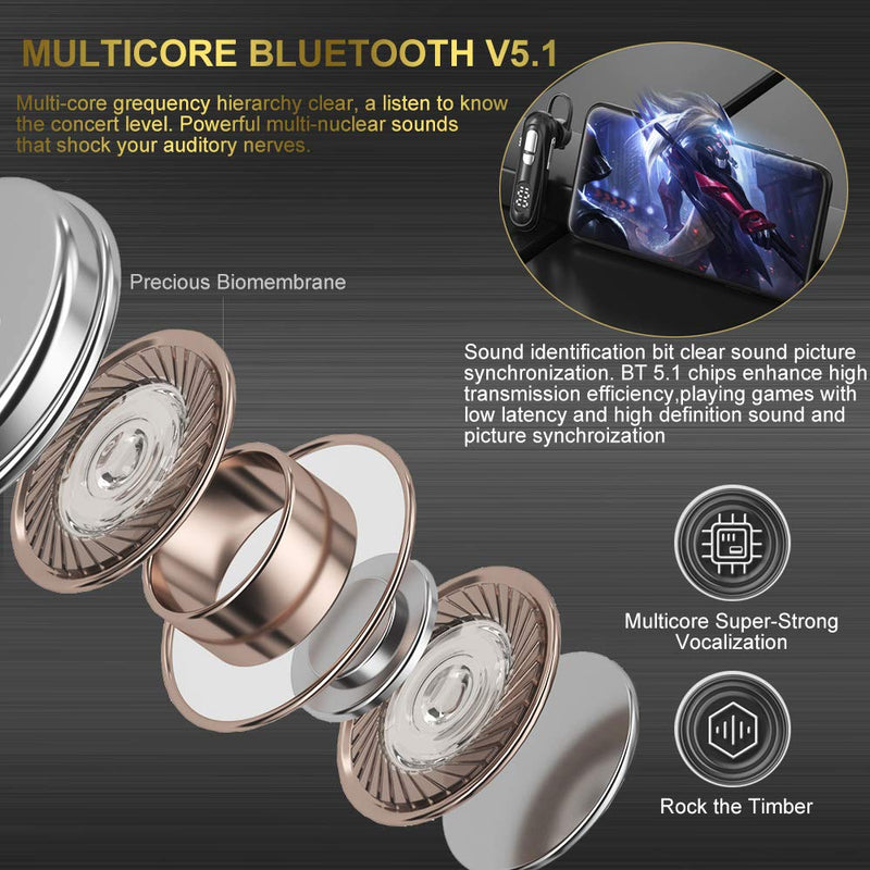 [Australia - AusPower] - Mini Bluetooth Headset V5.1, HD Voice Noise Cancelling, 30H Talking Time, Digital Capacity Single Wireless Earbud Compatible with iPhone and Android, Handsfree Bluetooth Earpiece for Office BlackGold 