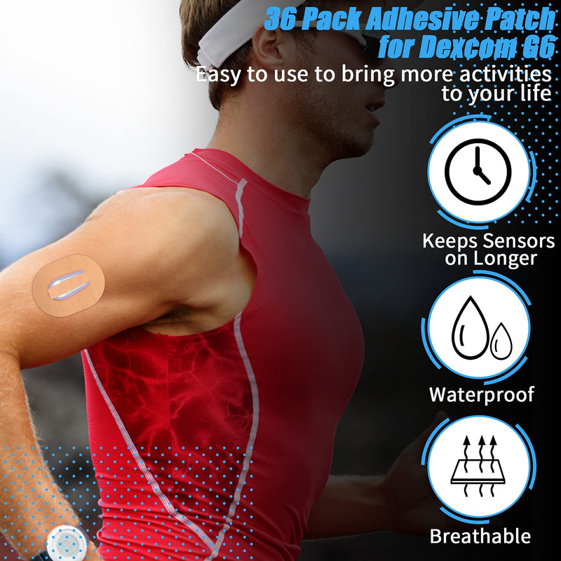 [Australia - AusPower] - Adhesive Patches Compatible with Dexcom G6 Shower Waterproof Patch Pre-Cut Adhesive Patches with Strap Pre-Cut Sweatproof Tape Continuous Glucose Monitor Protection (36 Pieces) 36 