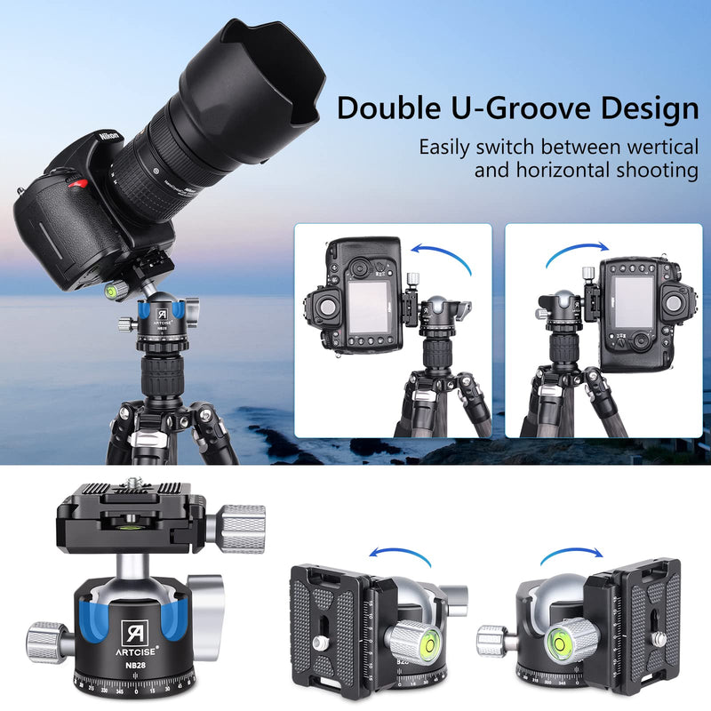 [Australia - AusPower] - ARTCISE Low Profile Camera Tripod Ball Head, 28mm All Metal CNC Machining Panorama Ball Head with Two Quick Release Plates for Tripod, DSLR, Camcorder, Telescope，Max Load 22lbs/10kg NB28-28mm 