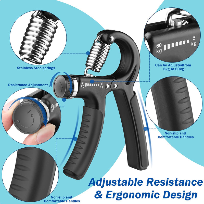[Australia - AusPower] - Grip Strength Trainer 2 Pack, Hand Grip Exerciser Strengthener with Adjustable Resistance 11-132 Lbs (5-60kg), Forearm Strengthener, Hand Exerciser for Muscle Building and Injury Recovery 