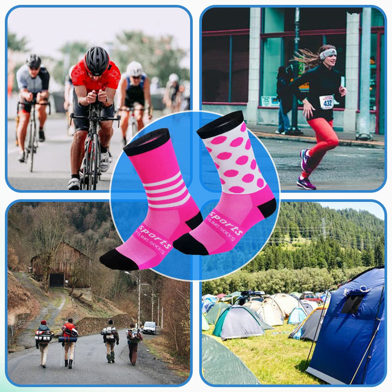 [Australia - AusPower] - GuaziV Cycling Socks for Men & Women，Colorful Compression Hiking Socks Running Socks for Travelling, Walking, Climbing Speckled Stripes（4 Pack） 11 