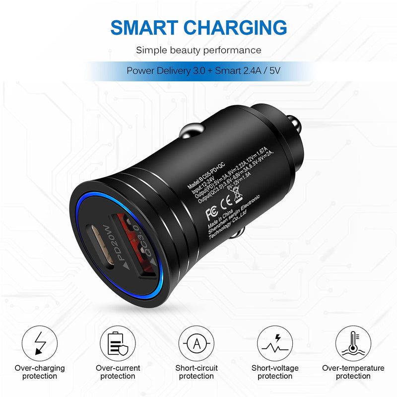 [Australia - AusPower] - USB C Car Charger, 2Pack 38W [PD+QC 3.0] Dual Port Fast Charging Car Charger Adapter Cigarette Lighter Charger for iPhone 13/13 Pro/13 Pro Max/13 Mini/12/12 Pro Max/12 Mini/SE/11/11 Pro Max SE XR X 8 