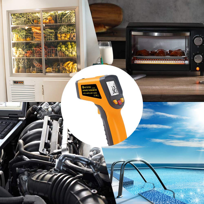 [Australia - AusPower] - KETOTEK Infrared Thermometer Cooking KT400Y Digital Laser Temperature Gun High Temperature -58℉~752℉(-50℃~400℃) Non Contact Laser Pyrometer for Food Oven Industrial 400℃ 
