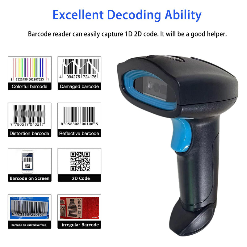 [Australia - AusPower] - 2D QR Barcode Scanner Wireless, Handheld Wired 1D Bar Code Reader USB Support Screen Scan, Automatic CMOS Image Scanner for Computer POS System Supermarket Retail 