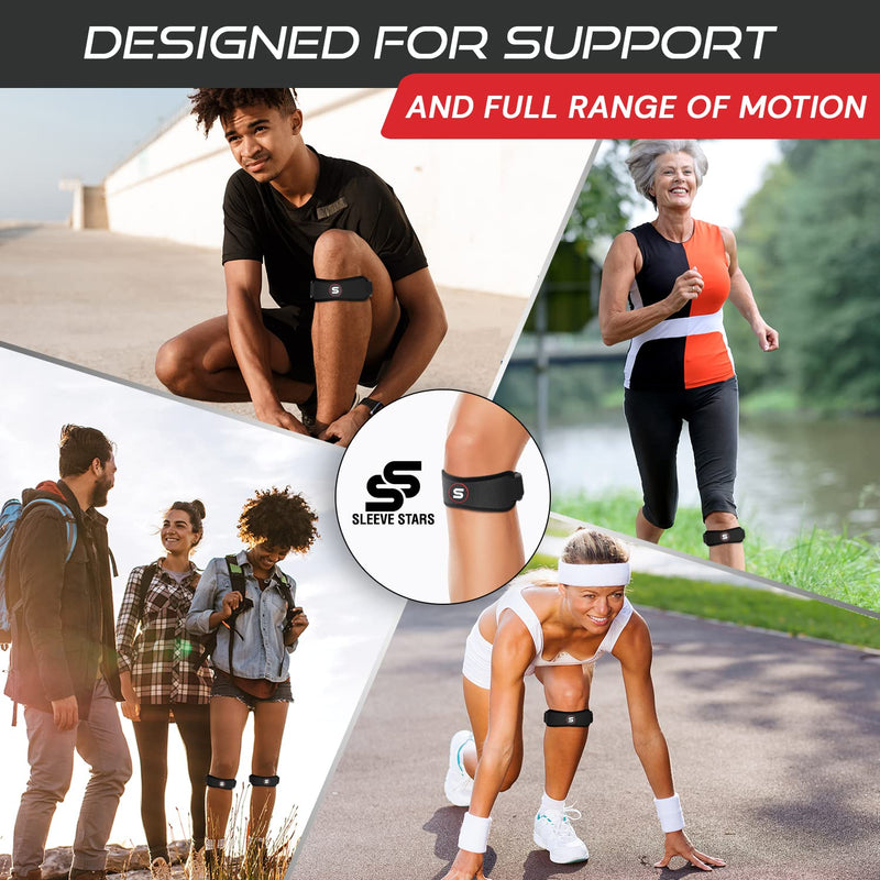 [Australia - AusPower] - Sleeve Stars Patella Strap Osgood Schlatter Brace with 3 Lengths for Kids, Youth, Women & Men, Swedish Brand Knee Pain Tendonitis Strap Patellar Tendon Support for Arthritis, Knee Support Band (Black) 1 Black 