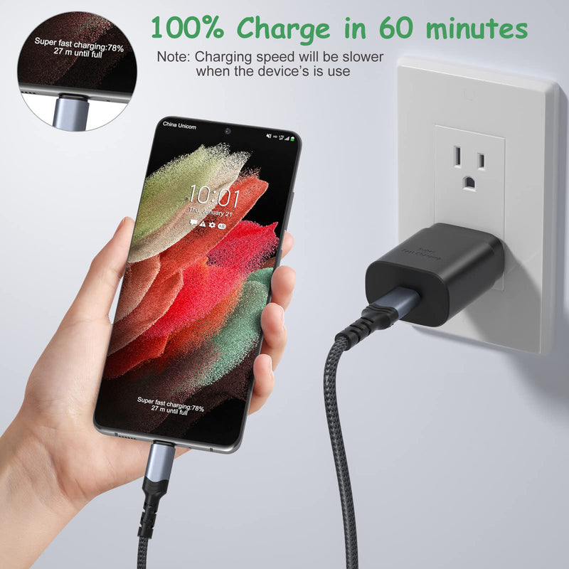 [Australia - AusPower] - USB C Wall Charger,Costyle 25W Super Fast Charger Type C Block+6.6ft USB C to C Fast Charging Cable for Samsung Galaxy S22/S21 Ultra/S21+/S20 FE/S20 Ultra,Note 20 Ultra/10 Plus,Z Fold3/Flip3(Black) Black 