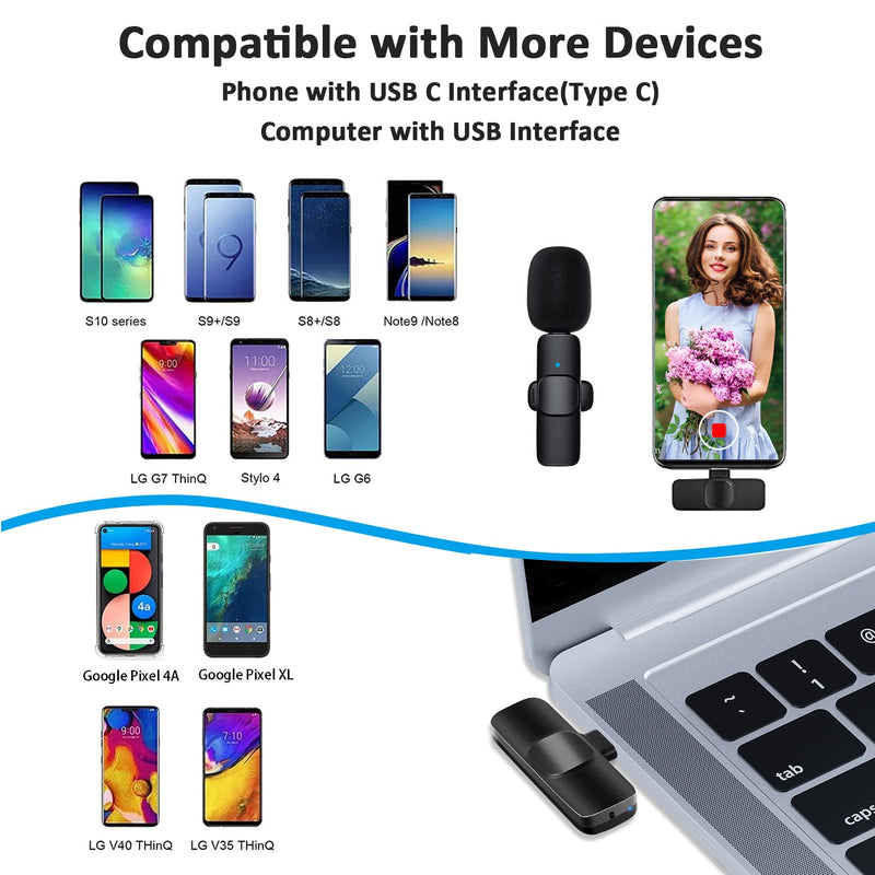 [Australia - AusPower] - Professional Wireless Lavalier Lapel Microphone for Android Computer - Cordless Omnidirectional Condenser Recording Mic with USB C Interface for Interview Video Podcast Vlog YouTube 