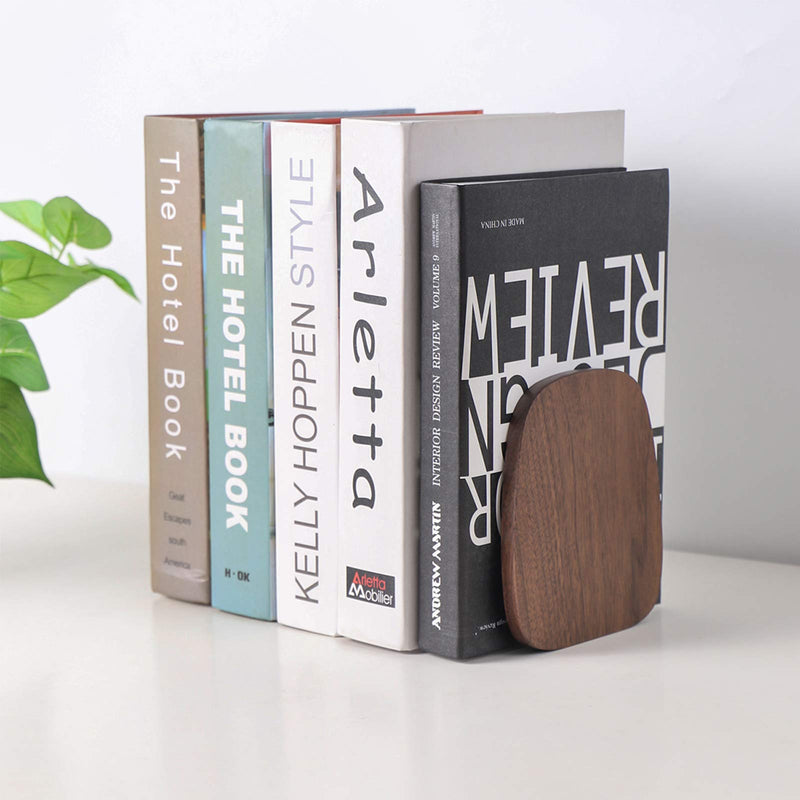 [Australia - AusPower] - Muso Wood Bookends Support for Shelves,Decorative Book Ends for Heavy Books/Office Files/Magazine 5.51” x 4.72” x 4.25”(Walnut Wood) Walnut 