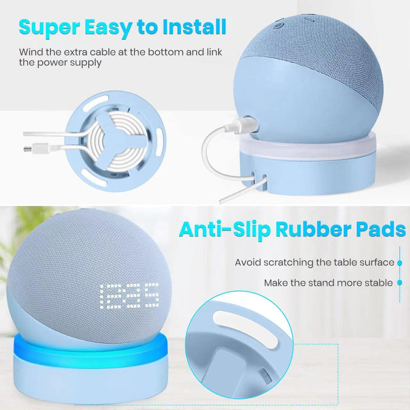 [Australia - AusPower] - ZUOLACO Table Stand for Echo Dot 5th Generation(2022 Release), Desktop Holder Mount for Echo Dot 4th/5th Gen, Base Bracket with Light Guide, Dot Accessories with Built-in Cable Management, Cloud Blue 1 Pack,Cloud Blue 