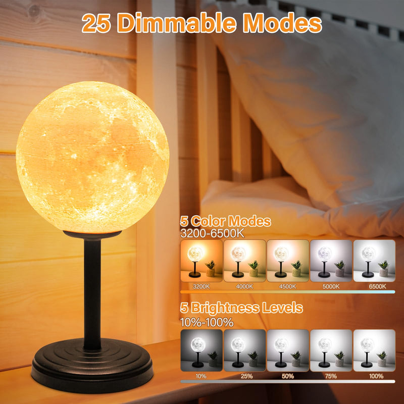 [Australia - AusPower] - JIMIMORO 3D Moon Lamp Bedside Table Lamp for Bedroom - Dimmable Bedside Lamps Small Modern Bedroom Lamp LED Desk Light with 25 Lighting Modes nightstand lamp Bed Side for Bedroom, Home, and Dorm White 