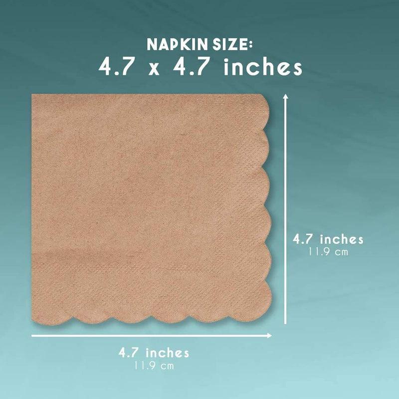 [Australia - AusPower] - Paper Cocktail Napkins, Scalloped Edge for Party (5x5 In, Kraft Brown, 100 Pack) 