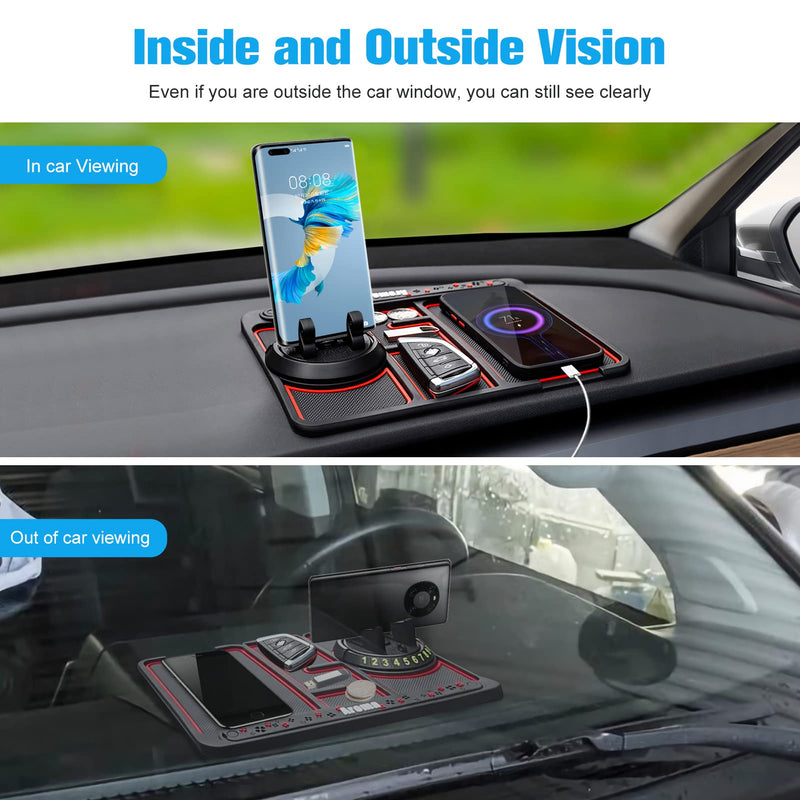 [Australia - AusPower] - Non-Slip Phone Pad for 4-in-1 Car, Universal 360° Rotating Car Phone Holder Dashboard Mount Stand, Multifunctional Car Dashboard Organizer Tray Anti Slip Mat Sticky Pad for Coins/Keys/Sunglasses (RED) Red 