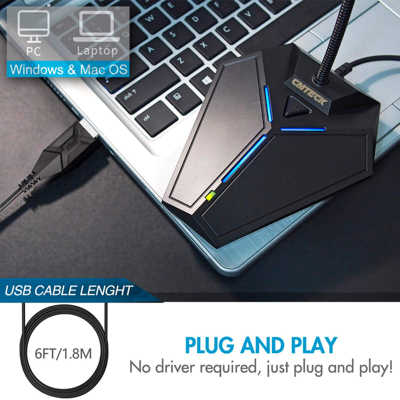 [Australia - AusPower] - USB Computer Microphone, Plug &Play Desktop Omnidirectional Condenser PC Laptop Mic, Mute Button with LED Indicator, Compatible with Windows/Mac, Ideal for YouTube, Skype, Recording, Games(1.8m /6ft) with mute button 