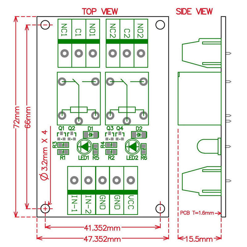 [Australia - AusPower] - Electronics-Salon DIN Rail Mount 2 SPDT 10Amp Power Relay Interface Module, DC 24V Version. 