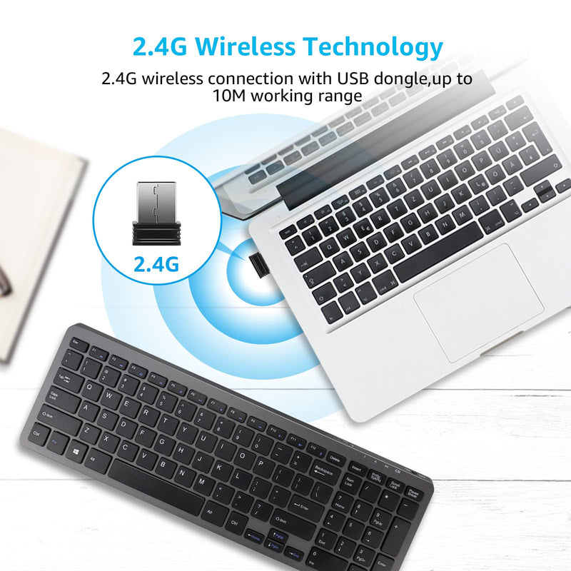 [Australia - AusPower] - MEANHIGH Ultra Slim Wireless Keyboard, Rechargeable 2.4G Cordless Keyboard with Numeric Keypad, Super-Thin, Compact, Quiet, Full-Sized for Windows, iMac, Mac, Computer, Desktop, PC, Notebook, Laptop 