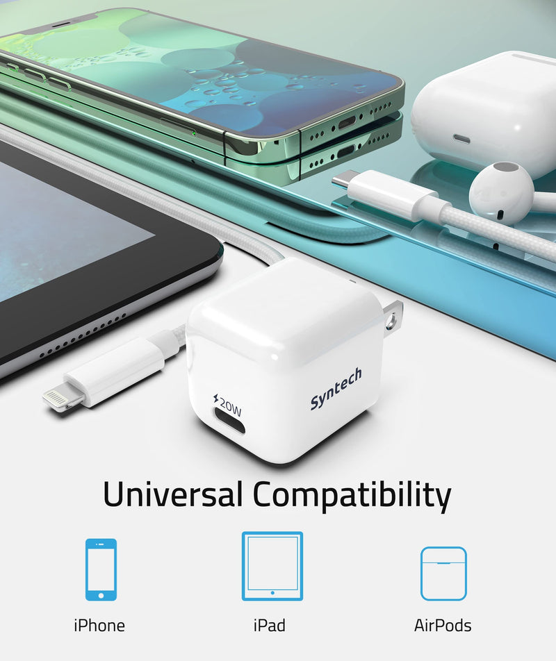 [Australia - AusPower] - iPhone Fast Charger Apple MFi Certified, Syntech 20W USB C Wall Charger Block Ultra-Compact Charger with 6.6ft USB C to Lightning Cable, Compatible with iPhone 13/13 Pro/12/11/XS/XR/X/iPad/AirPods 3 