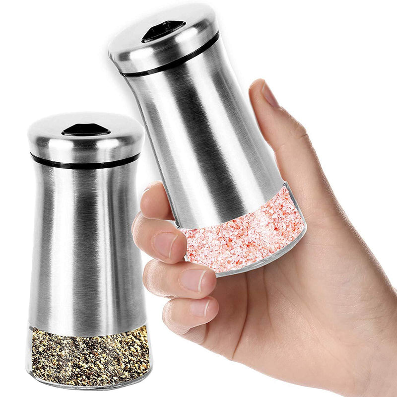 [Australia - AusPower] - VSILE 2 Packs Salt and Pepper Shaker Set, Adjustable Pour Holes Refillable Manual Glass Body Stainles Steel Funnel Mill Seasoning Shaker with Lids for Spices and Sea Salts Fresh Ground Pepper 