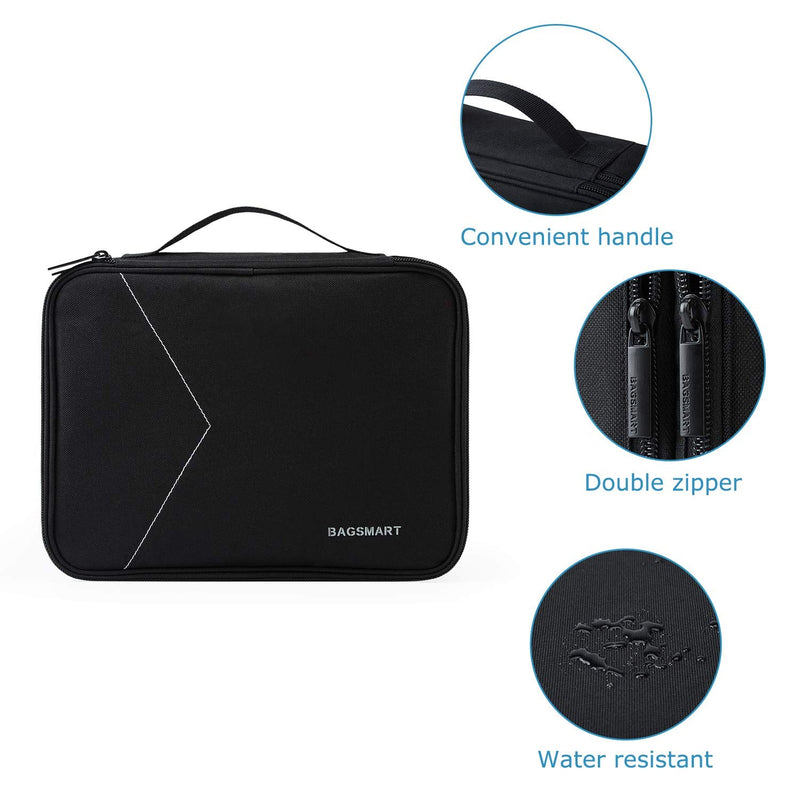 [Australia - AusPower] - BAGSMART Electronic Organizer,Large Double Layer Cable Bag,Travel Organizer Bag,Electronics Accessories Storage Cases for iPad,Cables,Chargers,Hard Drive,Game Cards Black 